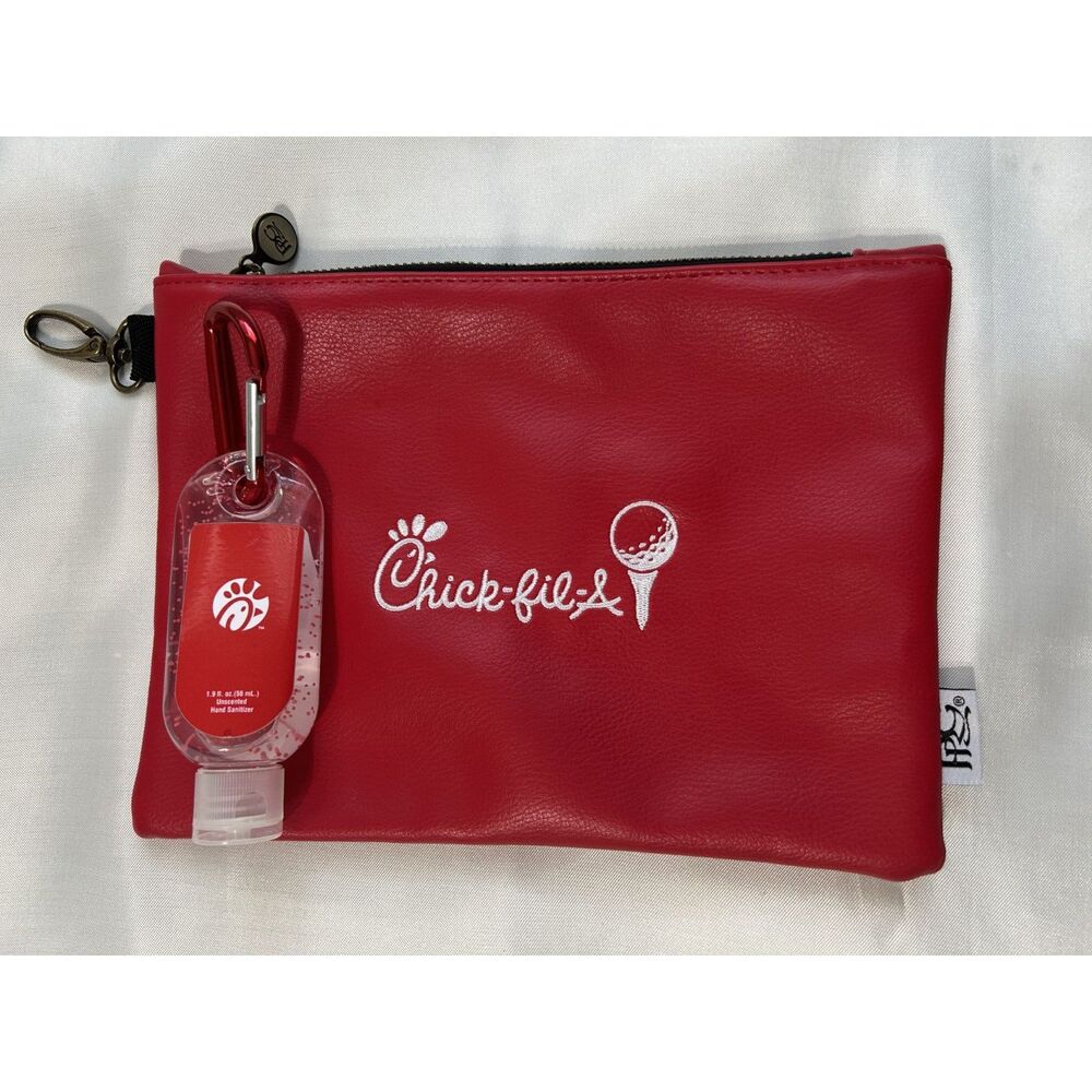 PRG Chick-Fil-A Golf Course Valuables Red Leather Zippered Pouch Rare Soft Liner